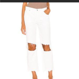 We The Free People Maggie Mid Rise Straight Jeans in Optic White